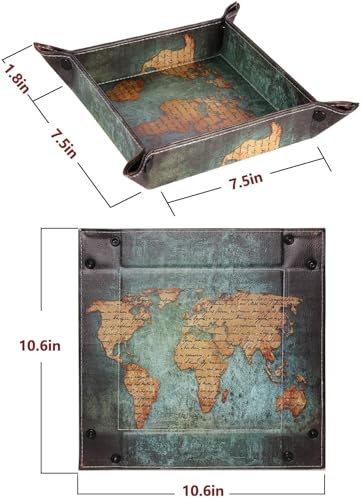 Valet Tray Desktop Storage Organizer, Vegan Leather Catchall Bedside Vanity Tray Nightstand Caddy Holder for Remote Controller, Watch, Keys, Phone, Wallet, Sunglasses, Jewelry - Map - color: Map Design