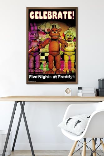 Trends International Five Nights at Freddy's - Celebrate Wall Poster, 22.375" x 34", Bronze Framed Version - color: Bronze Framed Version, size: 34"L x 22.4"W