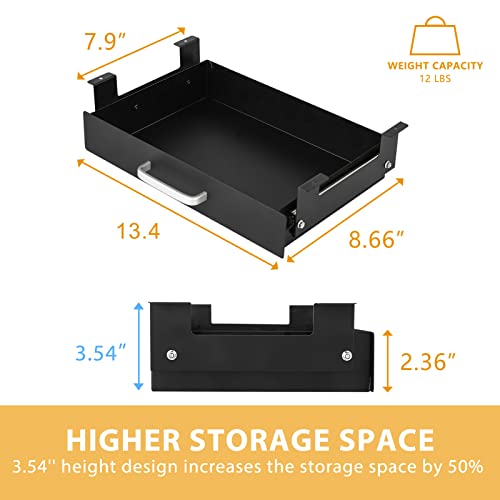 Gome Under Desk Pull-Out Drawer - Storage Organizer Office Mounted, Easy Slide-Out Pencil Drawer for Space Saving, Ideal for Sit-Stand Workstation with 1.2" High Crosspiece - color: Black, size: With 1.2" crosspiece