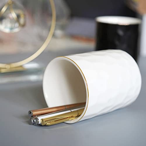 HANKOR Ceramic Pen Holder Cup Pencil Holder for Desk, Makeup Brush Holder Organizer for Office Home, White - color: White