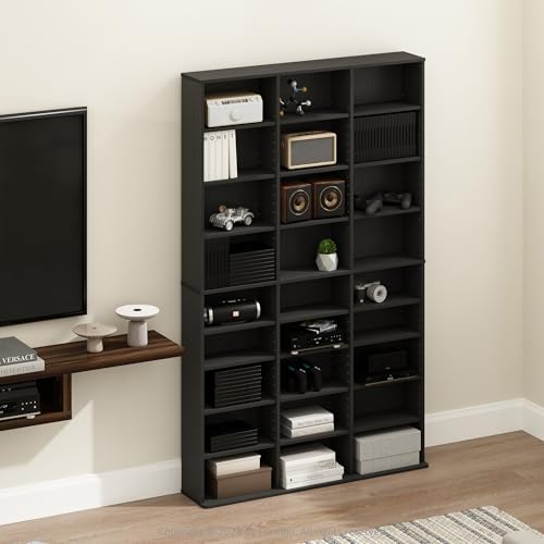 Furinno Jaya DVD Shelf, 24-Shelf Wide CD Rack, Media Shelf with Adjustable Shelves, 8 x 3 DVD Storage Cabinets for CD Blueray Game Disc, Easy Assembly, for Living Room, Home Office, Americano - color: Americano, size: 24-Shelf