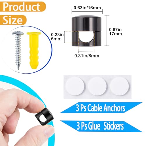 3 Sets Charger Cord Holder, Glossy Black Metal Adhesive Cable Management Clips,Adjustable Cable Anchor Holders,Wire Organizer for Desk, Wall Hook, Home, Office,Bedside Table - color: 3 pieces glossy black