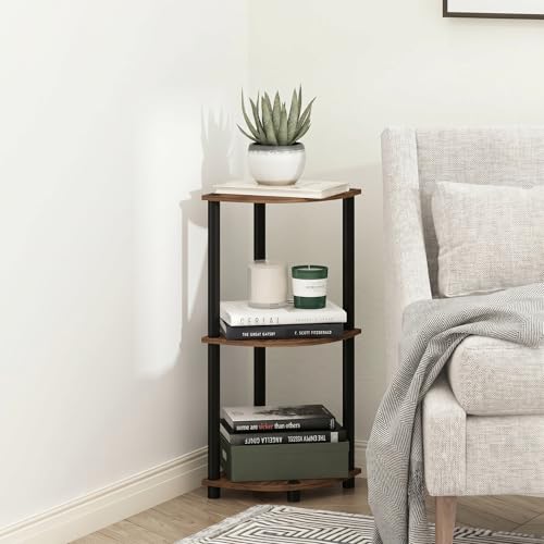 Furinno TURN-N-TUBE Corner Shelf, 3-Tier Corner Bookshelf, Display Storage Shelves, for Organization and Storage, Living Room, Home Office, Garage, Walnut - color: Walnut/Brown, size: 3-Tier Round Tube