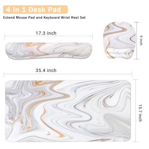 Keyboard Wrist Rest Large Mouse Pad Wrist Support for Computer, 4 in 1 Memory Foam Keyboard Pad Desk Mat Ergonomic Hand Rest Wrist Cushion for Home Office Gaming-White Marble - color: White Marble