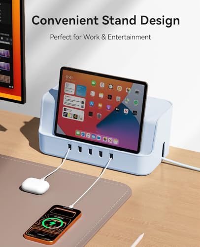 ORICO Cable Management Box with Phone Stand Lid, Large Cord Organizer Case for Hiding Power Strips & Surge Protectors, Heat Dissipation Desktop Wire Hider for Home, Office, School - PB02 - color: Blue