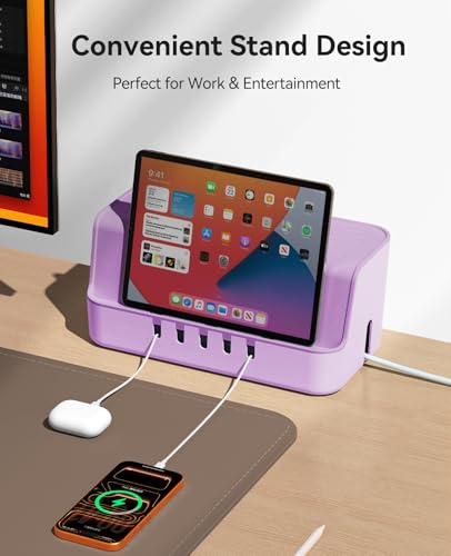 ORICO Cable Management Box with Phone Stand Lid, Large Cord Organizer Case for Hiding Power Strips & Surge Protectors, Heat Dissipation Desktop Wire Hider for Home, Office, School - PB02 - color: Purple