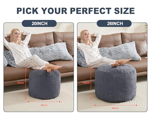 WSOFRLAC Pouf Ottoman Foot Stools Ottoman with Foam Small Corduroy Ottomans for Living Room Ottomans Pouf 20x15 Floor Poufs Foot Rest for Office Chair Dark Grey Foot Stool Small - color: Dark Grey, size: 20"D x 20"W x 15"H