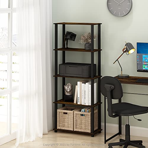 Furinno Turn-N-Tube 5-Tier Multipurpose Shelf / Display Rack / Storage Shelf / Bookshelf, Square Tubes, Black/Grey - color: Black/Grey, size: 5-Tier Square Tube