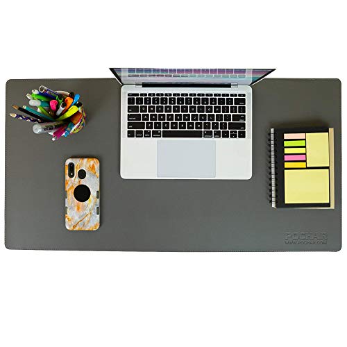 POCHAR Vegan Leather Desk Mat 31" x 16" - Desk Pad Protector for Desktop | Non-Slip PU Leather Dual-Sided Office Desk Blotter for Laptop Mouse Keyboard - Waterproof Writing Signing Pad, Gray - color: Gray