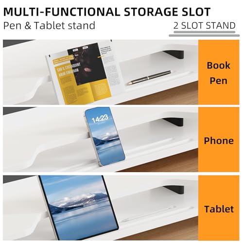 AFOOYO 2 Tier Dual Monitor Stand Riser,Wider Board Computer Monitor Stand for 2 Monitors,Slot For Phone/Tablet Office Desktop Organizer for Laptop,PC,Computer,Printer,White - color: Beech-White, size: 2 Tier