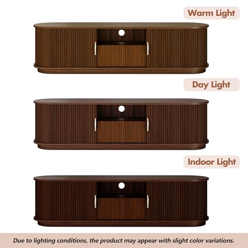 Walnut Rustic TV Stand with Sliding Wood Doors - 75" TV Media Console