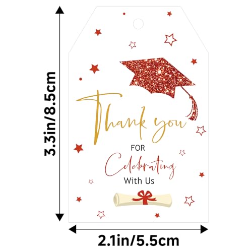 G2PLUS Graduation Gift Tags - Graduation Thank You Tags with String, Red Thank You for Celebrating with Us Tag for Class of 2026 Congrats Grad Party Favors - style: Graduation - Red