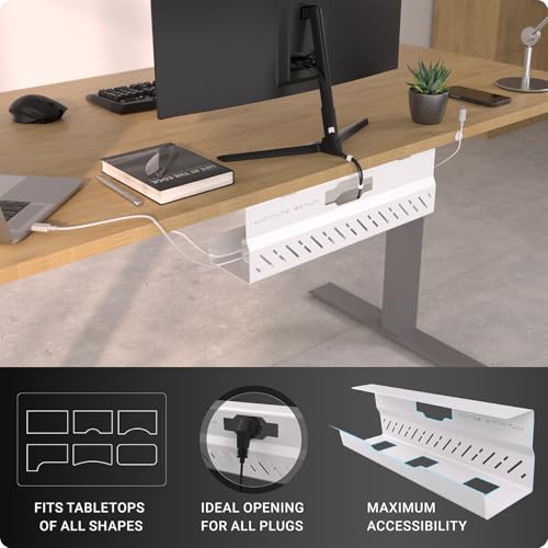Under Desk Cable Management Tray no Drill – Wire Management - Cord Organizer – Huge Load Capacity – Under Desk Cable Tray no Drill (White, 1 Piece Set) - color: White, size: 1 piece set