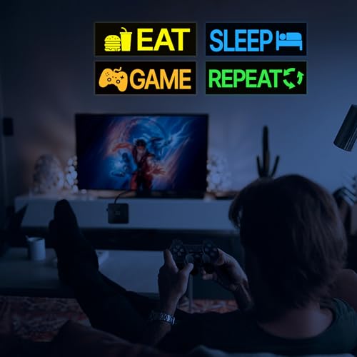 4 Pcs Glow in The Dark Neon Game Wall Stickers, Four Color Boys Gaming Room Wall Decals, Waterproof Vinyl Game Controller Room Decor, Gamer Kids Bedroom PlayRoom Nursery Party - color: Luminescent-044wscp-multi