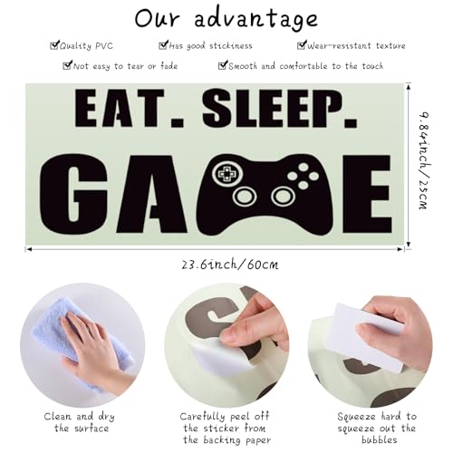 Eat Sleep Game Wall Decal Gamer Boy Wall Stickers Video Game Decor Gaming Controller Decals for Boys Room Kids Bedroom Home Playroom Decor(23.6 x 10 Inch,Classic Style)