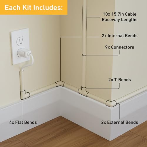 D-Line 157in Cord Hider Kit, Patented Cable Cover, Hide Wires on Wall, Channel for TV Mount Cords, Raceway Wire Hiders, Paintable, Adhesive, Half Round, 10x 0.78in W x 0.39in H x 15.7in L, Beige - color: Beige, size: 0.78in (W) x 0.39in (H)