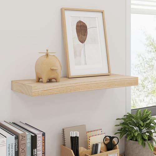 fuqing Natural Wood Floating Shelves - Wood Floating Shelves for Wall Set of 3-17 Inch Wide x 6.7 Inch Deep Natural Wooden Shelves for Living Room Bedroom Home Office - color: Natural, size: 17 Inch