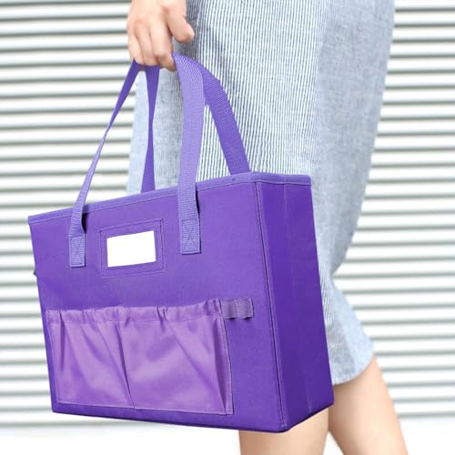 abcxgood Desktop File Organizer Box,Collapsible Hanging Filing Box,Home Office Document Storage Organizer with Front Pocket and Handles, Letter Size Folder. (PURPLE) - color: Purple