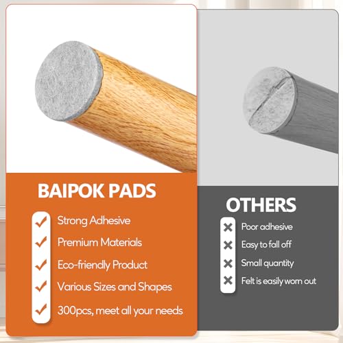 Furniture Pads 300 Pcs Premium Furniture Felt Pads (Grey), Huge Quantity Self Adhesive Felt Furniture Pads, Anti Scratch Floor Protector for Furniture Legs Hardwood Floor with 60 Cabinet Door Bumpers - size: Grey