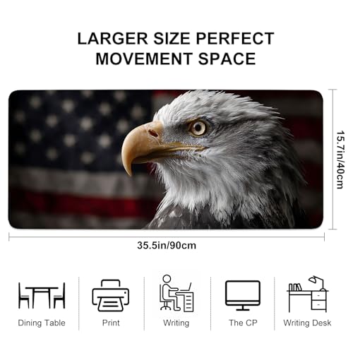 Mouse Pad, Large Anti-Slip with Stitched Edges Desk Mat Desktop Laptop Computer Desk Keyboard Mat,Table Protector Blotter Mat (Eagle, 35.4" x 15.7") - color: Eagle, size: 35.4" x 15.7"