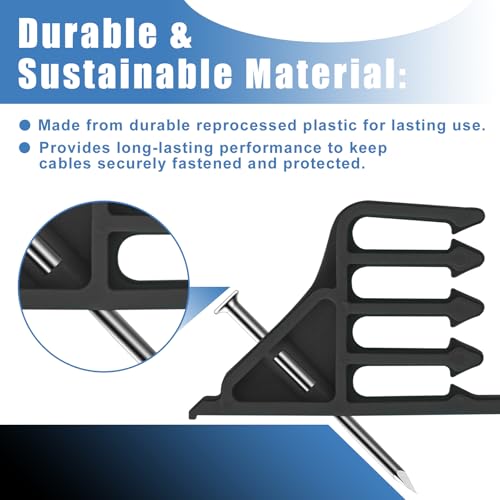 Cable Stackers 200Pcs, Cable Stapler Clips with Steel Nails, Multi-Purpose Electrical Wire Stackers, Insulated Cord Staples for Most Cable Types, Easy-to-Install - color: Black, size: Without Locking Clip