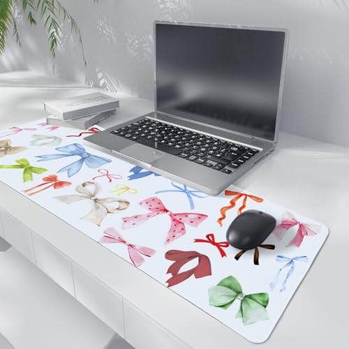 Kawaii Bow Mouse Pad, Girly Coquette Bow XL Large Mouse Pad, Girls Preppy Trendy Laptop Desk Mat for Girly Room Dorm Home Office, Colorful Bows Gifts for Teen Girls,31.5x11.8 - color: Bow Colorful XL