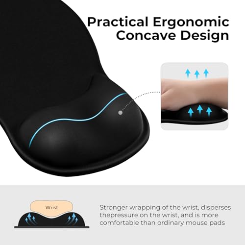 EooCoo Ergonomic Mouse Pad with Gel Wrist Rest Support, Middle Concave Design for Natural Wrist Alignment, Non-Slip Base Mousepad for Laptop, Computer, Office Desk Accessories, Carpal Tunnel Syndrome - color: Black
