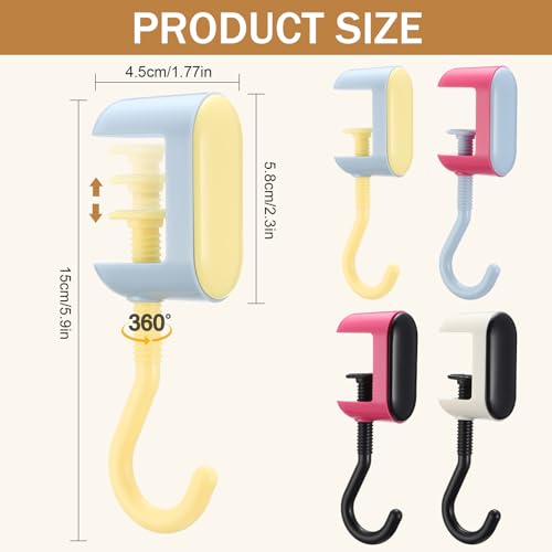 Novabright 4 Pack Adjustable Table Hooks for Hanging Purse Bags Heavy Duty No-Drill Desk Hooks Under Desk Bag Holders Multi-use Organizer for Handbag, Backpack, Headphone Office Table Accessories