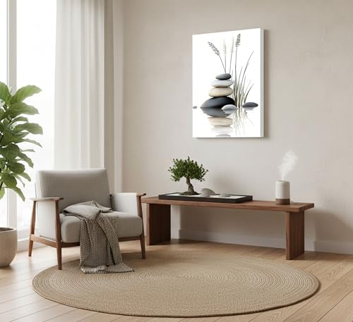 Zen Stone Canvas Wall Art Stacked Stones in Water with Grasses Painting Picture Wall Decor Poster Print Suitable for Yoga Meditation Room Bathroom Bedroom Study Home Decoration - color: Zen Stone-Canvas, size: 16"L x 12"W