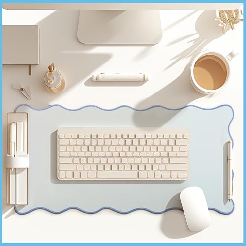 Hahafelt Scalloped Desk Mat Large Desk Pad Cute Coquette Table Mat Back to School Preppy Table Make up Pad Nonslip Graduation Gift with Stitching Waterproof Gaming(Blue,23.6 x 13.8 Inches) - color: Blue, size: 23.6 x 13.8 Inches