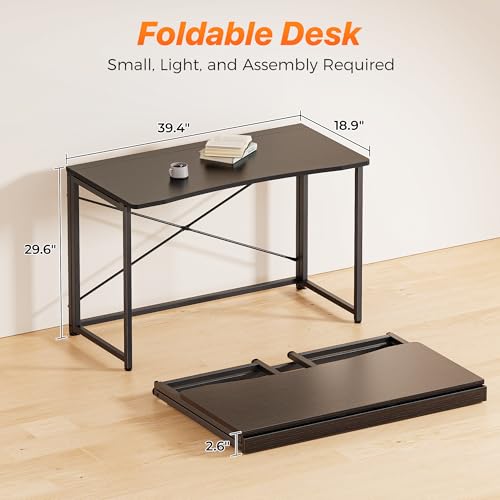 Huuger Folding Desk for Small Spaces, 39.3 Inch Foldable Computer Table, for Home Office, Study, Bedroom, Dorm, Space Saving, Small Writing Work Office Computer Desk, Easy to Fold, Black - color: Black, size: 18.9"D x 39.4"W