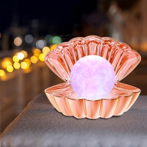 LKUA Shell Pearl Beach Themed Night Light, RGB 8 Colors Changing Mood Shell Pearl Lamps, Bedside LED Clamshell Portable Night Lights for Bar (Electroplated Rose Gold) - color: Electroplated Rose Gold