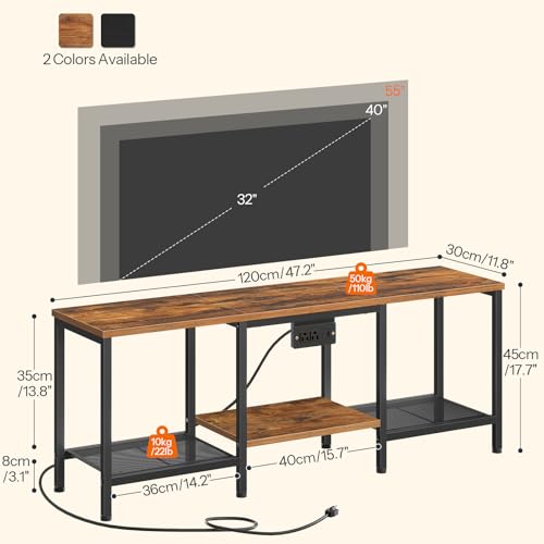 HOOBRO TV Stand with Charging Station to 55 Inches, LED Entertainment Center, Media TV Console Table with Open Storage Shelving for Living Room, Bedroom, Rustic Brown and Black BF122UDDS01 - color: Rustic Brown + Black