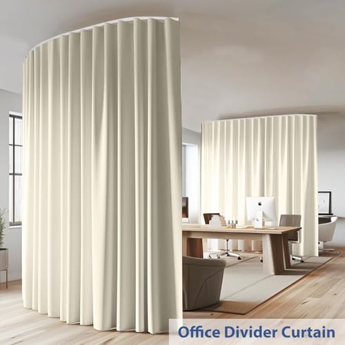 Room Divider Ceiling Mounted Curtains Track Sets Extra Wide Blackout Curtain Flexible Tracks for Bedroom Privacy Partition Separator,1 Panel Beige Drape and White Rail, W8.3 x H10ft - color: Beige, size: 100"W x 120"L (Pack of 1)