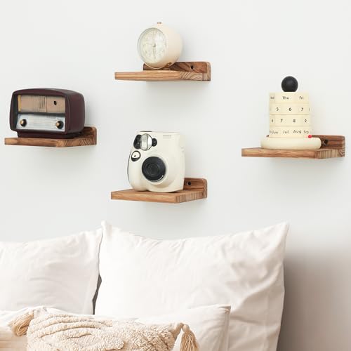 Small Floating Shelf, 5x6 Inch Display Ledges for Wall,Mini Shelves,Rustic Wood Shelf for Bedroom Living Room Bathroom Kitchen (3, Carbonized Black) - color: Carbonized Black, size: 5x6 Inch-3 Pcs