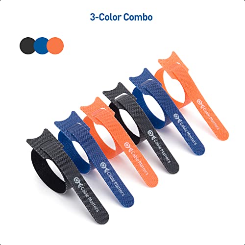 Cable Matters 100-Pack 8-inch Hook-and-Loop Reusable Wire Ties/Cable Ties with 42 lbs Tensile Strength - Multi-Color Black, Blue, and Orange Cord Wrap, ZipTies, Cable Management Straps - size: 8-inch