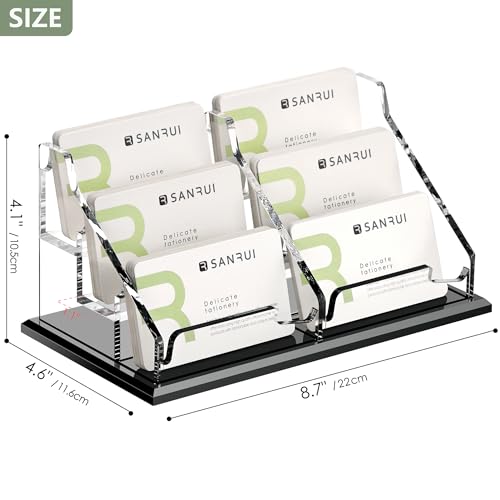 SANRUI Black Business Card Holder for Desk 6 Slot , Clear Acrylic Horizontal Name Card Stand for Women and Men, Desktop Organizer Display for Office Home Exhibition - 360 Card Capacity 1 Pack