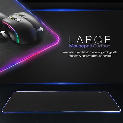 VIVO Large 60 x 24 inch Full Size Desk Pad with RGB Lighting for Office Ambience and Immersive Gaming, Oversized Mouse Pad Table Top Cover, 12 Color Modes, Non-Slip Base, Black, DESK-PAD60-24 - size: 60" x 24"