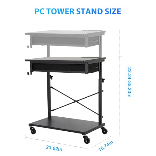 FAHKNS PC Tower Stand,2-Tier Computer Tower Stand,Computer Tower Floor Stand with Power Outlet & Lockable Wheels,PC Holder for Office/Home/Studio/Game Room
