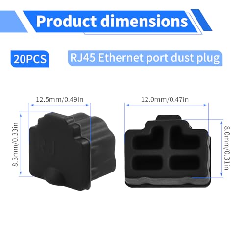 RJ45 Plug Protective Cover 20 Pcs Anti-Dust Protector Caps, Plug Protector Caps for RJ45 Female Ports and Computers Black Silica Gel - color: Black, size: RJ45