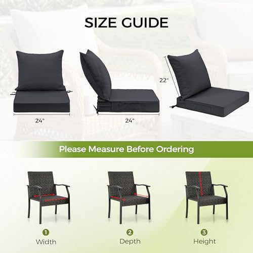 UNIKOME 24"x24"x4" Outdoor Chair Cushions Set - Waterproof Patio Cushions for Outdoor Furniture with Removable Cover, Ties & Handle, Deep Seat Patio Cushions for Sofa Couch - Dark Grey - color: Dark Grey, size: 24 x 24 x 4 Inch