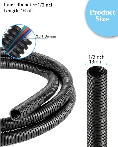 1/2 Inch Wire Loom Split Tubing - 16.5ft Cord Protector Electric Wires Covers, Automotive Wire Flexible Conduit, Plastic Wire Cover - size: 1/2"-16.5ft