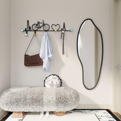 7-Hook Wall Mounted Coat Rack, Creative Note & Bicycle Design with Natural Seashell Decor, Heavy Duty Entryway Hanger for Hallway, Wall Decoration Bedroom, Includes Hardware and Adhesive - style: Creative Note