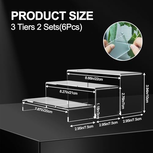 6 PCs Risers Display Stands 3 Tiers Desktop Acrylic Shelves Cake Dessert Holder Products Stand for Collectibles Shoes Jewels Pop Figure (Clear) - color: Clear 6 PCs