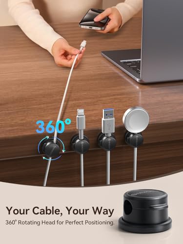 NEWDERY 360° Swivel Magnetic Cable Organizer - 10 Pack Rotatable Cable Clips for Office Desk Accessories - Magnetic Cord Holder for Nightstand Organization, Charger Holder for Car & Gaming Setup-Black - color: Black, size: 10 Pack