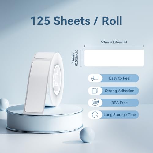 NIIMBOT Thermal Transfer Labels 0.55''x1.97'', for N1(B18) Label Maker, PET Material, Waterproof and High-Temperature Resistance, Long Storage Time, White(14x50mm-125) - color: 0.55''×1.97''-white