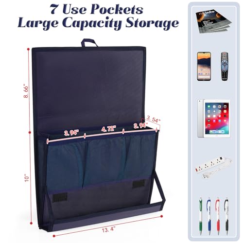 Bedside Storage Organizer with Power Strip Holder and Adjustable Straps Bed Hanging Bag for Home Bunk Bed Dorm Sofa (Navy Blue) - color: Navy Blue