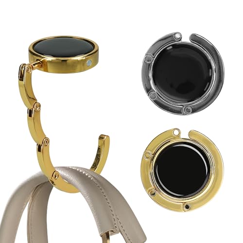 kwmobile Purse Hook for Table - Set of 2 Purse Holder - Folding Handbag Hanger - Portable Bag Holder - Bag Hooks for Desk - Table Hook Gold/Dark Slate - color: gold / Dark Slate