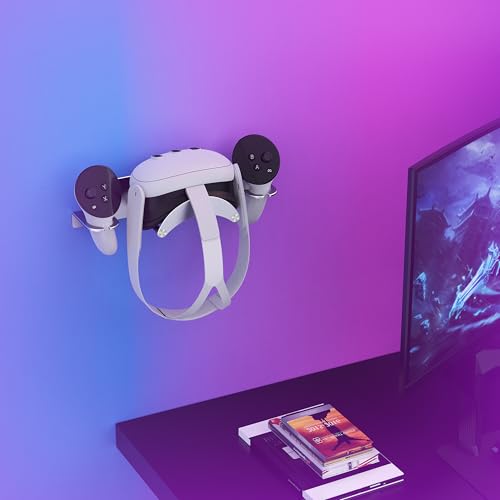 VR Wall Mount - Compatible with Meta Oculus Quest 3S/3/2/Pro/Rift-S, Aluminium VR Headset & Controller Hanger with Two Storage Options