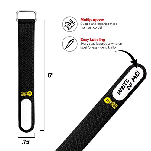 Wrap-It Storage Cinch-Straps, 5-in (20-Pack) Black - Hook and Loop Strap with Write on Label for Easy Cord Identification and Cable Management - color: Black, size: 5" (20 Pack)